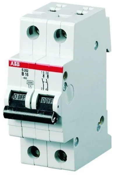 ABB Automaattisulake c 6a, 2-napainen c-luonne, katkaisukyky 6ka, 230/400v ac, 35mm leveä s202-c6